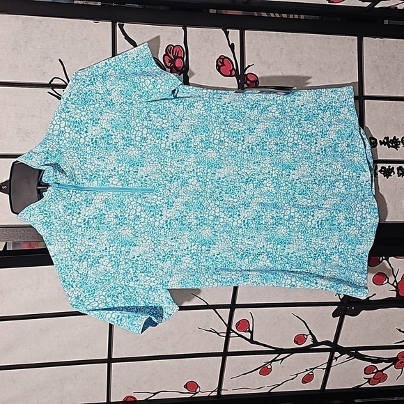 Ibkul Short Sleeve Zip Mock Neck Abstract‎ Top Size XS NWT - Picture 2 of 6